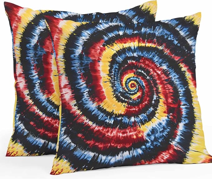 Vandarllin Outdoor Throw Pillows Covers 18x18 inch Set of 2 Waterproof Yellow Red Tie-Dye Art Decorative Zippered Cushion Covers for Patio Furniture, Abstract Boho Tribe Lumbar Pillowcases