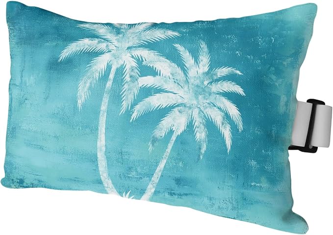 Palm Trees Tropical Outdoor Pillows for Chaise Lounge Chair Waterproof Lumbar Pillows with Insert&Adjustable Elastic Strap Beach Headrest Pillow Shabby Teal Summer Coastal Recliner Pool Pillow 12"x20"