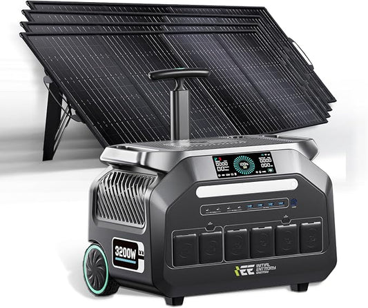 IEE 3200W Portable Power Station P3200 with 4x200W Solar Panels, 2048Wh LiFePO4 Solar Generator, 1800W AC & 1000W Solar Charging, 14 Output Ports(6400W Peak), EPS, for Home Backup, Camping, Emergency