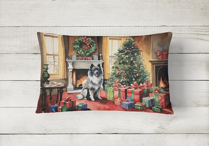 Caroline's Treasures DAC2690PW1216 Keeshond Cozy Christmas Throw Pillow Machine Washable, Indoor Outdoor Decorative Pillow for Couch, Bed or Patio, 12HX16W