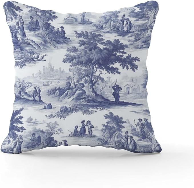 Navy White Blue Decorative Toile Print Pillow Cover French Charmed Life Toile Cushion Cases 24x24 INClassic Accent Farmhouse Decor Pillow for Sofa Patio Couch