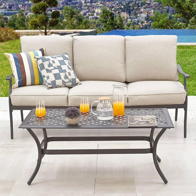 Patio Conversation Set 4Pcs Cushioned Outdoor Furniture Sets with All Weather Galvanized Steel Frame (Beige)
