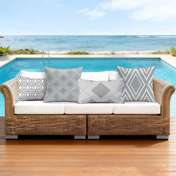 NIGHTWISH Outdoor Waterproof Pillow Covers 12x20 Set of 4 Gray Modern Geometry Decorative Outdoor Throw Pillows Boho Cushion Cases for Patio Furniture Bench Couch Sunbrella