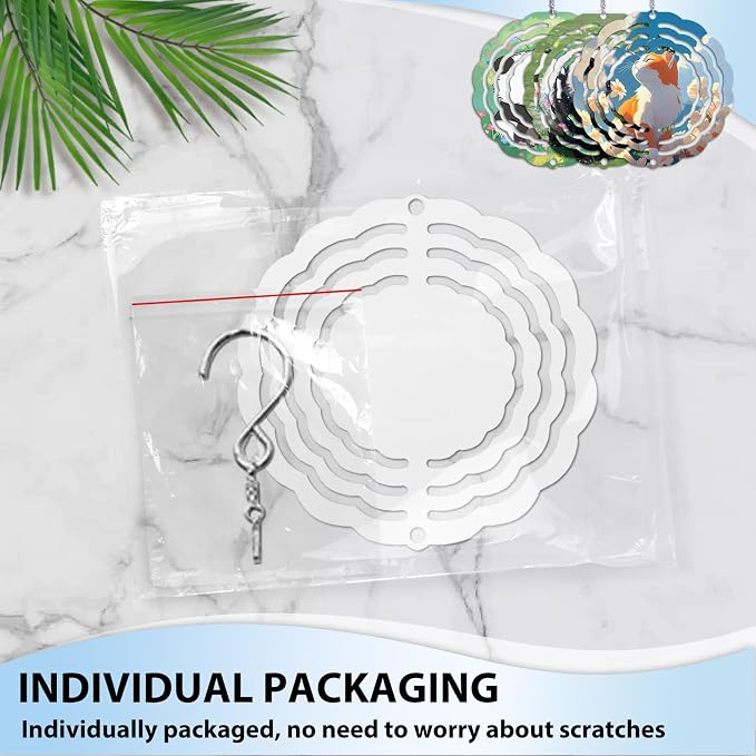 CHONOVO 5 Pack 3 Inch Sublimation Wind Spinner Blank | Double-Sided Sublimation, 3D Aluminum Metal, Easy Heat Transfer, Includes Hooks for Hanging Yard, Garden & Porch Decoration