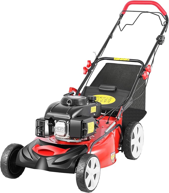 20" Gas Lawn Mower, 173cc Self-Propelled Gas Powered Lawnmower, 4-Cycle Engine Lawn Mowers, 8-Position Height Adjustment,Large 15.9gal Grass Bag for Yard and Garden, Cortadora De Pasto