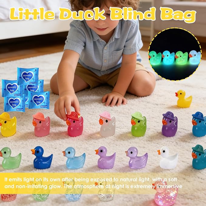 Mini Glow In The Dark Animal Resin Models, Resin Animals Mystery Bags, Individually Wrapped Blind Bags Tiny Animal Figurines, Collectible Mini Animals For Fairy Garden, DIY Crafts (100, Z-Ducks)