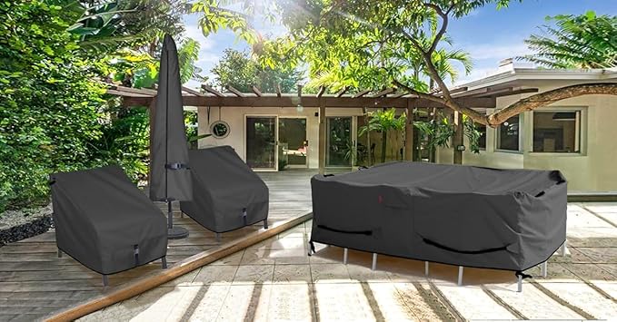 Porch Shield Patio Table Cover - Waterproof Outdoor Dining Table and Chairs Furniture Set Cover Square - 84 x 84 inch, Black