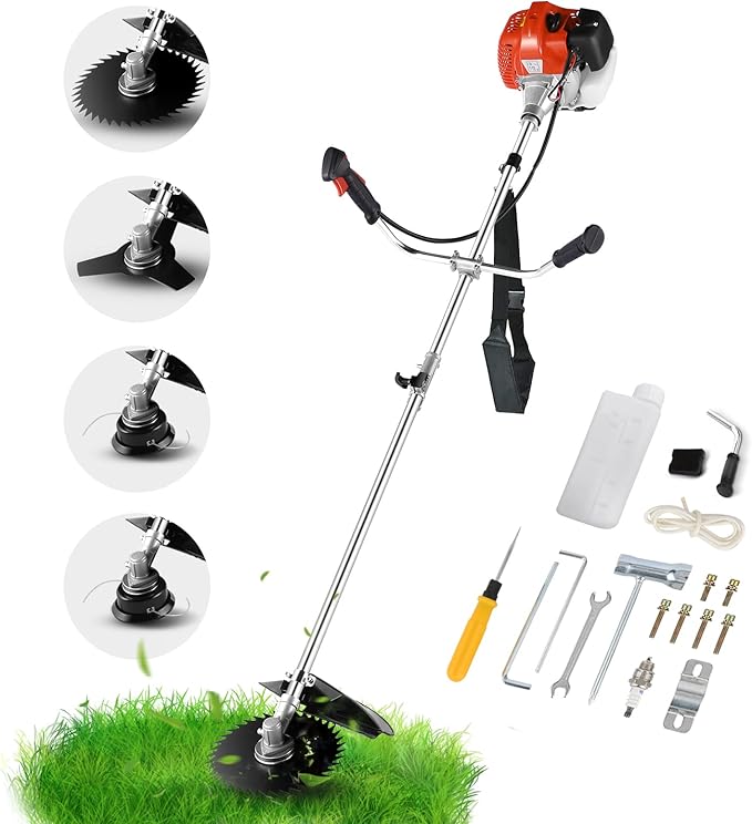 Weed Eater Weed Wacker 58CC 4-in-1 Gas Powered String Trimmer, Gas Brush Cutter with 4 Detachable Heads 18.5" Cutting Path Straight Shaft 2-Cycle for Brush(Orange)
