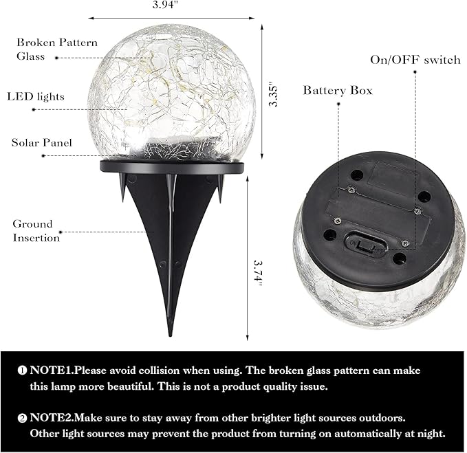 Honoson Decorative Solar Globe Lights Outdoor Waterproof LED Cracked Glass Ball Lights for Pathway, Walkway, Garden, Yard, Lawn Decoration(12 Pcs,3.9 Inch)