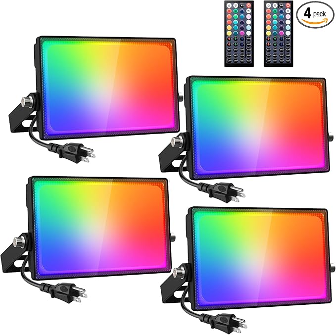 Onforu 30W LED Flood Light Outdoor with Remote, Color Changing RGBW Floodlight, 2700K Warm White IP66 Stage Lighting Indoor Uplights for Events, Uplighting for Party 4 Pack
