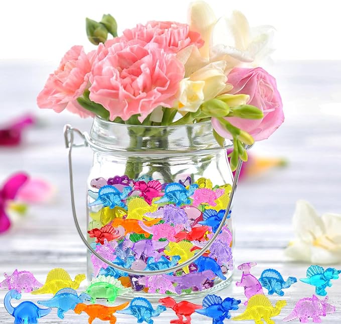 180 Pcs Mini Dinosaur Figures, Mini Resin Animals Figures to Hide, Small Plastic Dinosaur Figurines Miniature Ornaments Diving Gems for Vase Filler Fairy Garden Dino Party Decorations (Tiny Dinosaur)