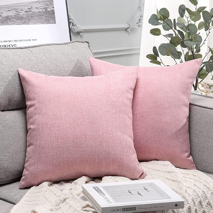 OTOSTAR Set of 2 Outdoor Waterproof Throw Pillow Covers 18x18 Inch Garden Decorative Pillow Covers Square Outdoor Pillowcase Farmhouse Cushion Case Patio Pillows for Couch Tent Sofa Bench Decor (Pink)