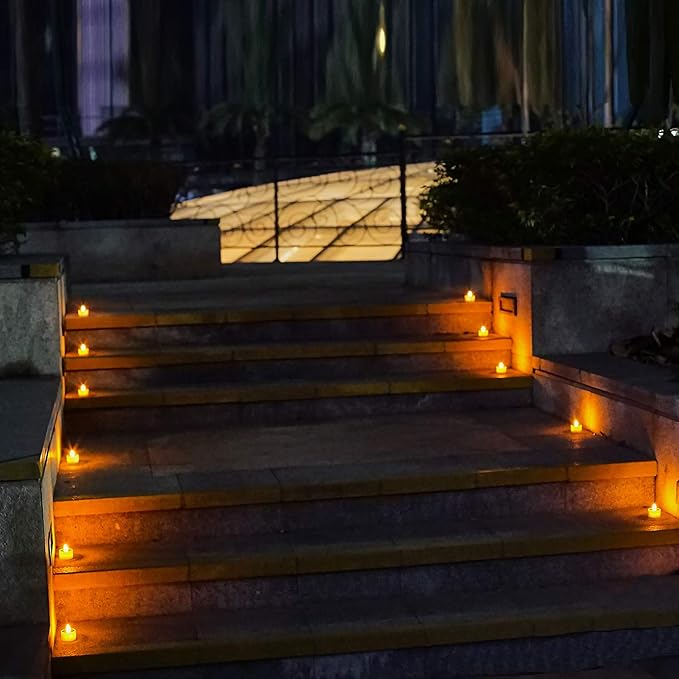 Solar Tea Lights Outdoor Waterproof, 8pcs Rechargeable Dusk to Dawn Little Solar Votive Candles, Flameless Flickering Small Light for Lantern Window DIY Chandelier Patio Deck Garden Decor (Warm Amber)