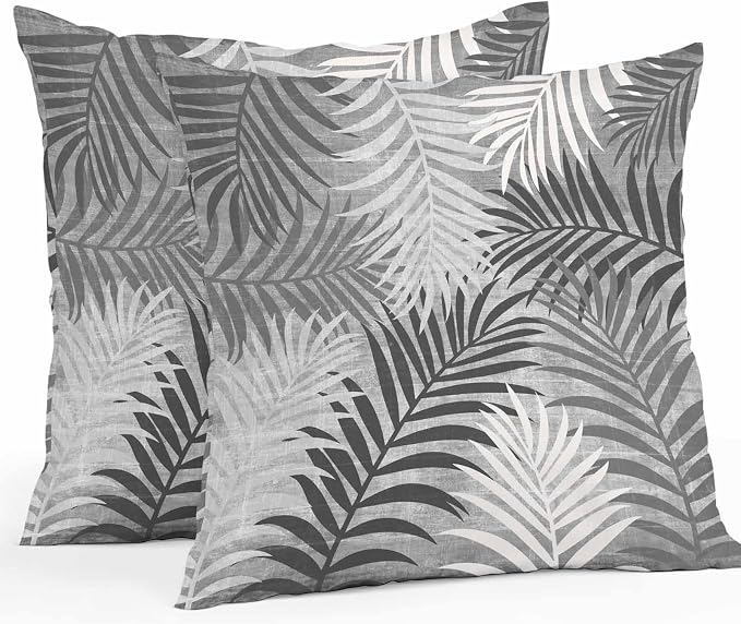Gray Palm Leaves Waterproof Outdoor Pillow Covers Set of 2 Home Decor, Summer Tropical Leaf Plant Lumbar Pillowcase Patio Pillow Covers for Couch Bench Patio Furniture Garden 20x20in