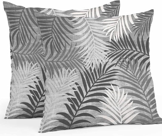 Gray Palm Leaves Waterproof Outdoor Pillow Covers Set of 2 Home Decor, Summer Tropical Leaf Plant Lumbar Pillowcase Patio Pillow Covers for Couch Bench Patio Furniture Garden 20x20in