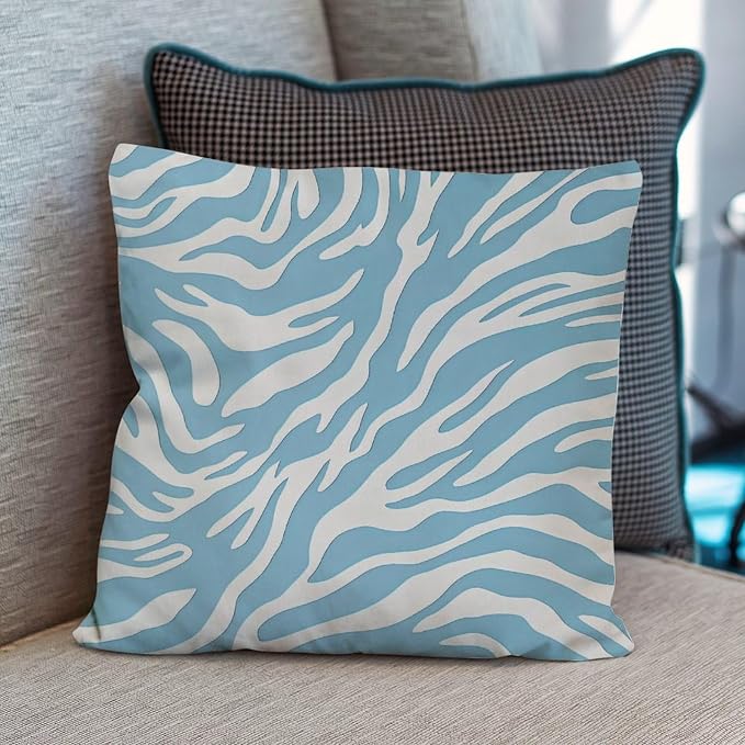Throw Pillow Covers Blue Tiger Print Pillowcase Farmhouse Animal Tiger Print Pillow Cover Accent Modern Decorative Pillow Covers for Living Bed Room Patio Home 22x22 in