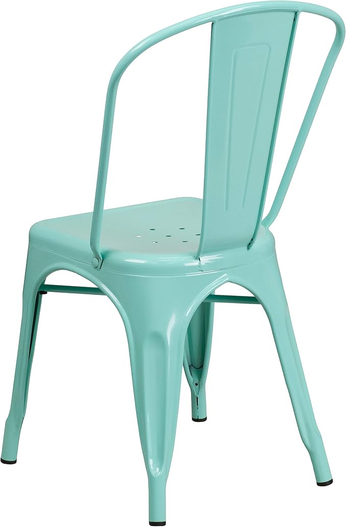 EMMA + OLIVER Commercial Grade Square Mint Green Metal Indoor-Outdoor Table Set-4 Stack Chairs
