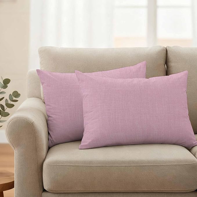 Pack of 2 Waterproof Outdoor Pillow Covers 20x12 Inch Decorative Pillow Covers Pink Burlap Texture Throw Pillowcases Farmhouse Vintage Pink Outdoor Cushion Cover for Couch, Patio, Tent