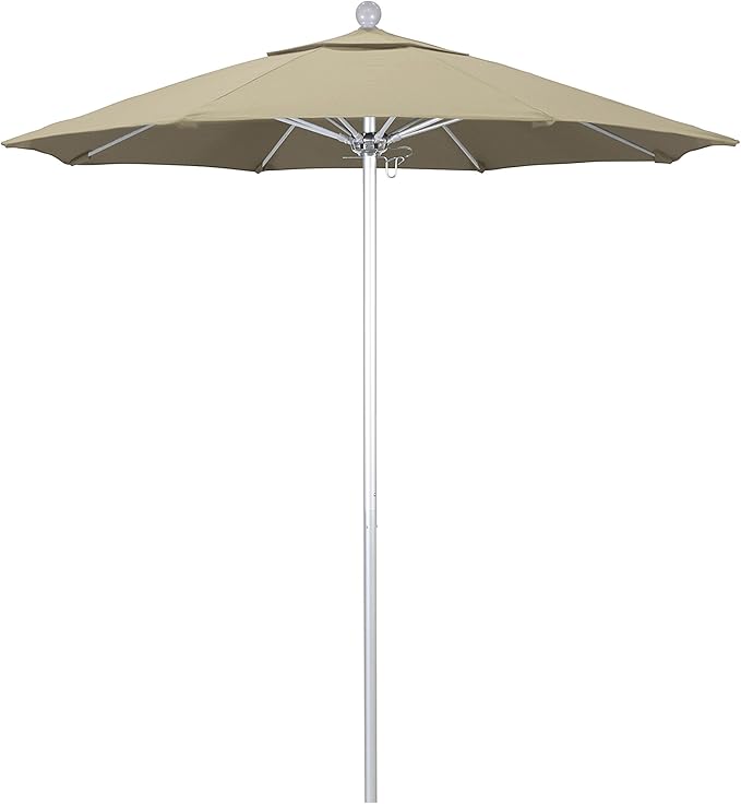 California Umbrella 7.5' Rd. Venture Series Contract Grade Patio Umbrella, Push Open Pin Stop, Silver Finish, Sunbrella Spectrum Cilantro