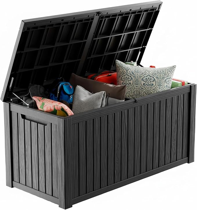200 Gallon Waterproof Outdoor Storage Box,Resin Deck Box,Lockable Outside Storage Box Container for Patio Furniure,Garden,Tools (200 Gallon,Black)