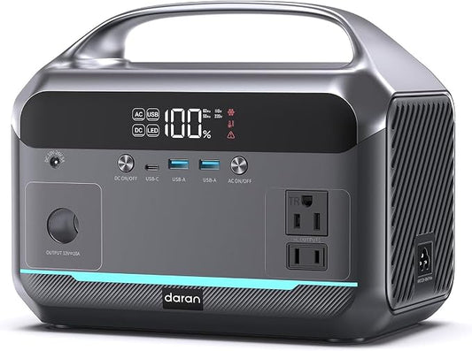 Portable Power Station 600W Surge, 288Wh Solar Generator, LiFeP04 Battery with 300W AC Outlets, Power Bank for Outdoor Camping, CPAP, Traveling, Home & Emergency