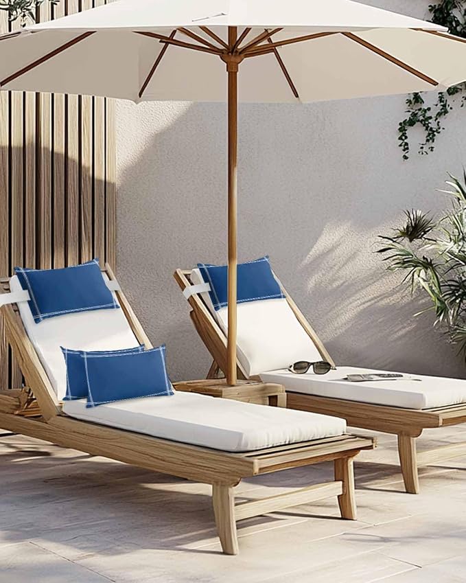 Outdoor Pillow for Lounge Chair with Strap & Insert Solid Color Recliner Head Pillow Navy Blue Waterproof Headrest Patio Lumbar Pillows for Beach Pool Office Chaise Chair 12x20 Inch