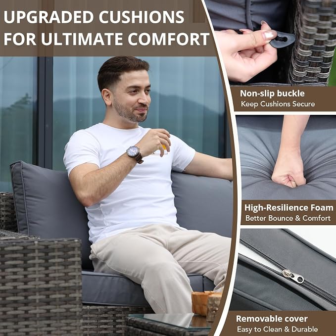 2-Piece Outdoor Single Chairs, All-Weather Wicker Patio Sofa Set with Cushions for Garden, Poolside, Porch, Grey