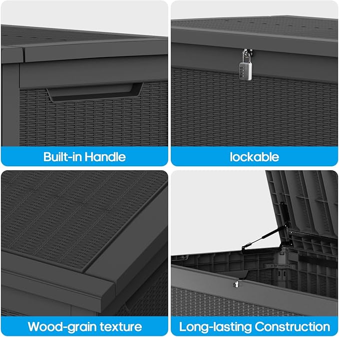 Deck Box Large Outdoor Storage for Patio Furniture,Outdoor Cushions,Garden Tools and Pool Supplies,Waterproof,Resin,Lockable (Black, 267 Gallon)