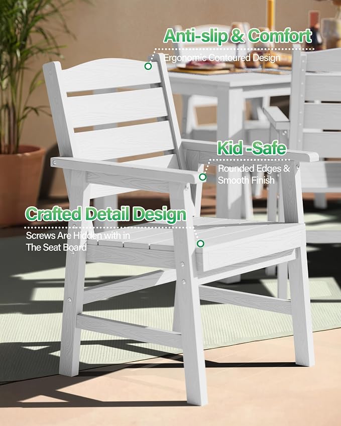 YEFU Patio Dining Sets 5-Piece: All-Weather Outdoor Table and Chairs with Umbrella Hole - Low-Maintenance HIPS Patio Dining Set for 4 Modern Plastic Outside Furniture for Family with Deck/Pool White