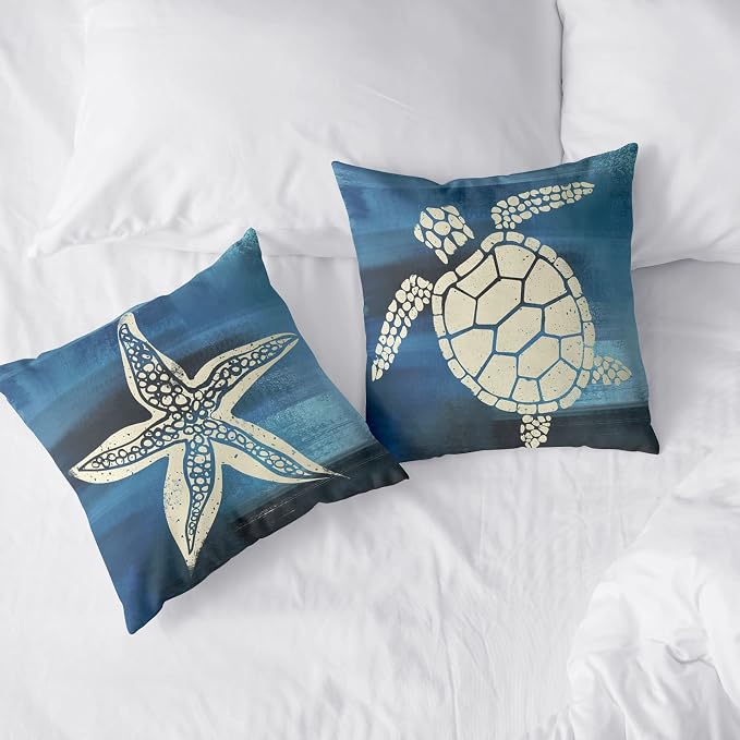 2 Pack Summer Star Vintage Starfish Throw Pillow Covers 20x20 Nautical Coastal Cushion Cover Home Bed Room Decor Home Decorative Room Decor Summer Vacation Beachy