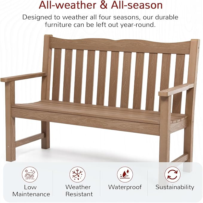 Stoog All-Weather Garden Bench & Chairs Set, 3-Piece Patio Furniture Set, Include 2 Outdoor Chairs and 1 Outdoor Bench, Teak