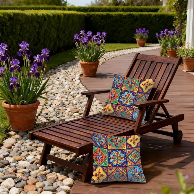 20x20 Inch Outdoor Pillow Covers Set of 2 Waterproof Throw Pillow Covers Decorative Couch Cushion Covers Mexican Floral Checkered Square Pillowcases Protectors for Patio Garden Sofa