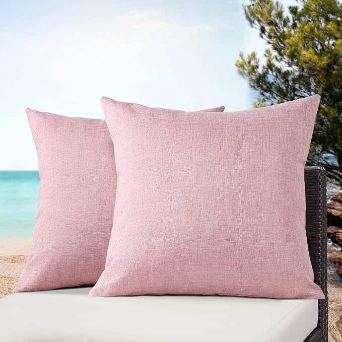 OTOSTAR Set of 2 Outdoor Waterproof Throw Pillow Covers 18x18 Inch Garden Decorative Pillow Covers Square Outdoor Pillowcase Farmhouse Cushion Case Patio Pillows for Couch Tent Sofa Bench Decor (Pink)