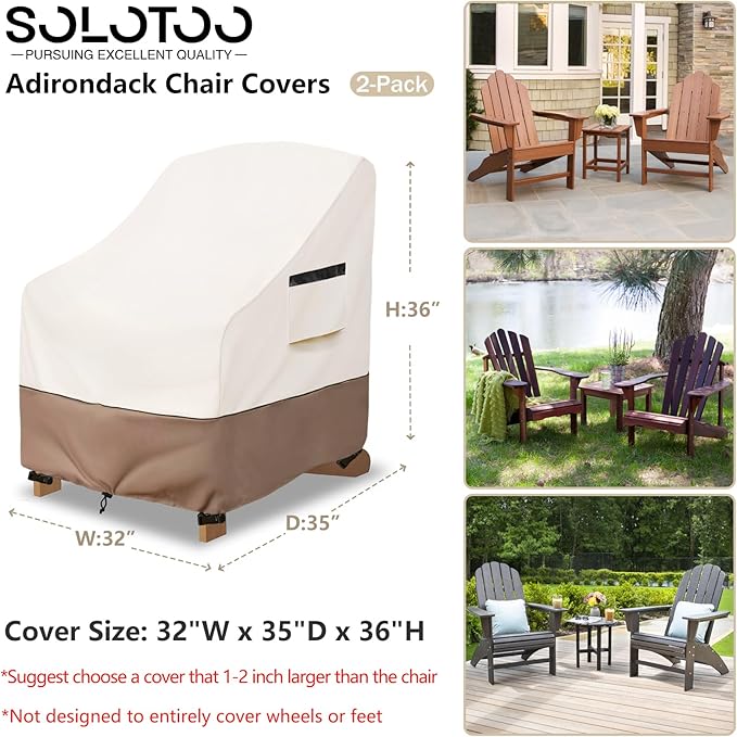 Adirondack Chair Covers Waterproof Heavy Duty Patio Furniture Covers, 32W x 35D x 36H Inches Outdoor Chair Cover 2 Pack (Beige)