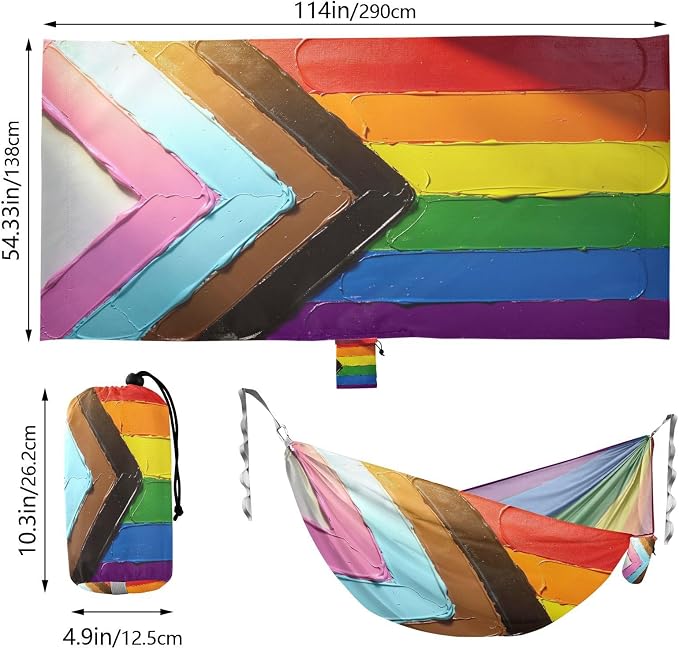 Progress Pride Flag Rainbow Flag Outdoor Hammocks with Portabl Carry Bag Backyard Hammock for Indoor Outdoor Patio