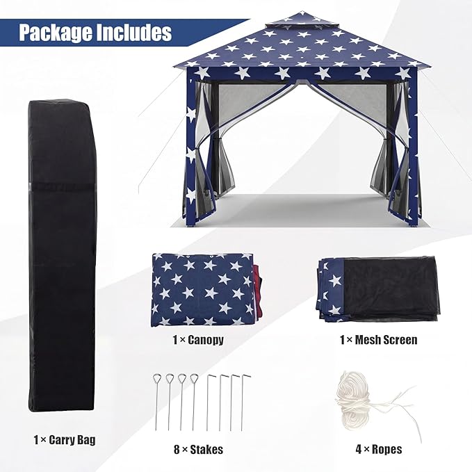 Tangkula 11x11 Ft Pop up Gazebo, 2-Tier Outdoor Patio Gazebo with Netting, Carry Bag, 121 Square Feet of Shade for Backyard, Deck, Poolside