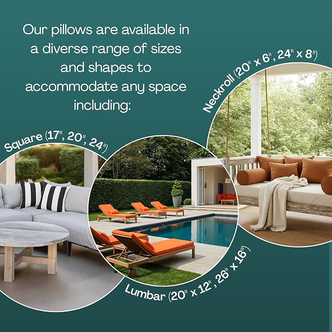 RSH DECOR Square Throw Pillows Set of 4, 17" x 17", Outdoor Pillows Waterproof, Patio Furniture Pillow, Decorative Outdoor Throw Pillow, Spun Polyester, Coral, Made in USA