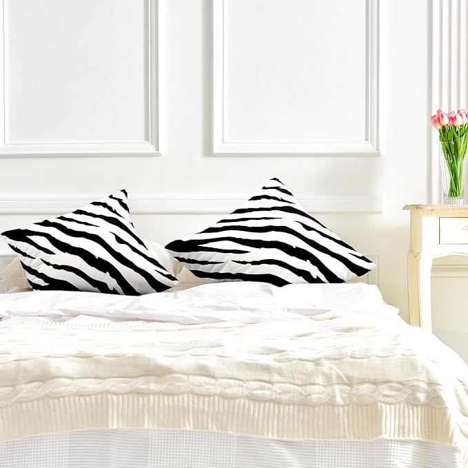 2 Pack Animal Print Throw Pillow Covers 24x24 Black and White Zebra Skin Pattern Pillow Covers Cotton Blend Modern Abstract Art Pillowcases Bedroom Living Room Home Decor