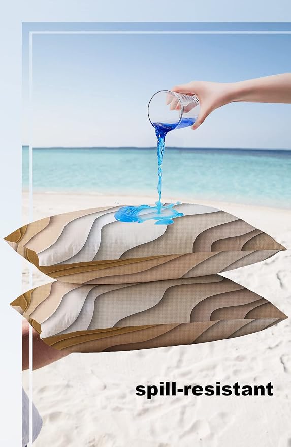 Funy Decor Waterproof Outdoor Throw Pillow Cover Brown Modern Geometric Lumbar Pillowcases Set of 2 Abstract Beach Decorative Patio Furniture Pillows for Couch Garden 20 x 12 Inches