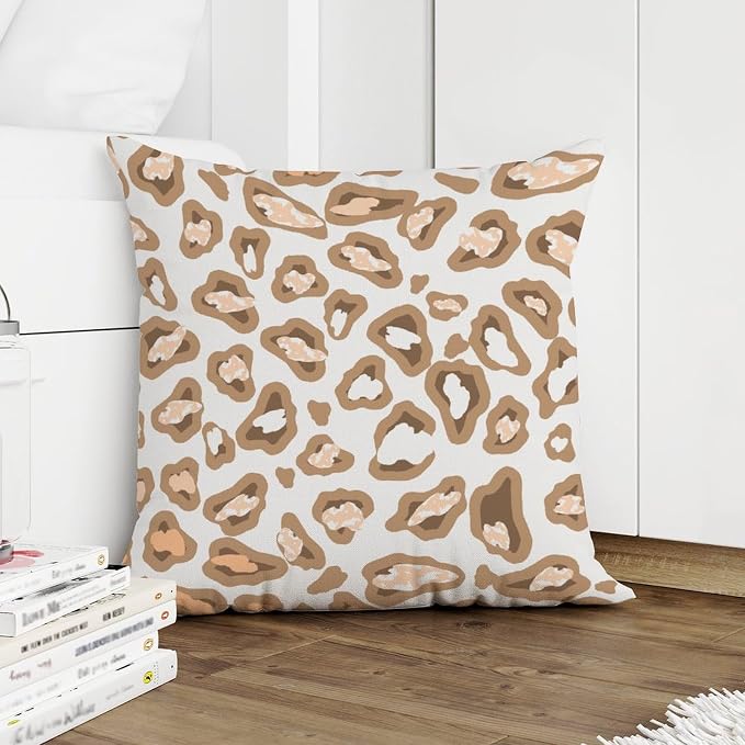 Chinoiserie Cheetah Print Throw Pillow Covers Light Brown and Light Gray Throw Pillow Cover Farmhouse Decorative Cushion Cases Home Decor for Patio Tent Couch 16x16 in