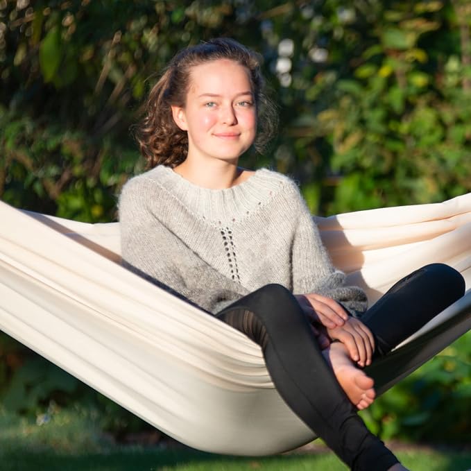 LA Siesta Brisa Classic Hammock with Suspension Tree Straps, Handmade, Weather-Resistant, Tear-Resistant Hammock for Indoor & Outdoor Relaxation, Size-King - Vanilla