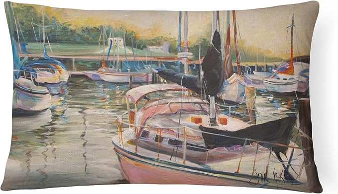 Caroline's Treasures JMK1032PW1216 Black Sails Sailboat Canvas Fabric Decorative Pillow Machine Washable, Indoor Outdoor Decorative Pillow for Couch, Bed or Patio, 12HX16W