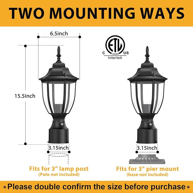 Lamomo Dusk to Dawn Outdoor Post Lights, Waterproof Aluminum Lamp Post Light Fixture, Lamp Posts Outdoor Lighting Pole Lantern for Yard Patio Pathway Garden | Anti-Rust, Waterproof Aluminum, Tempered Glass & Classic Exterior Pole Lantern for Yard Patio...