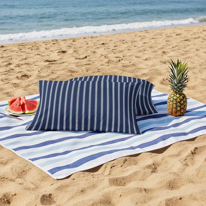 Navy Blue Striped Outdoor Pillow Covers 20x12 Inch Lumbar Pillow Covers Set of 2 Waterproof Decorative Throw Pillow Cases Navy Blue White Farmhouse Stripes Cushion Covers for Patio Furniture Garden