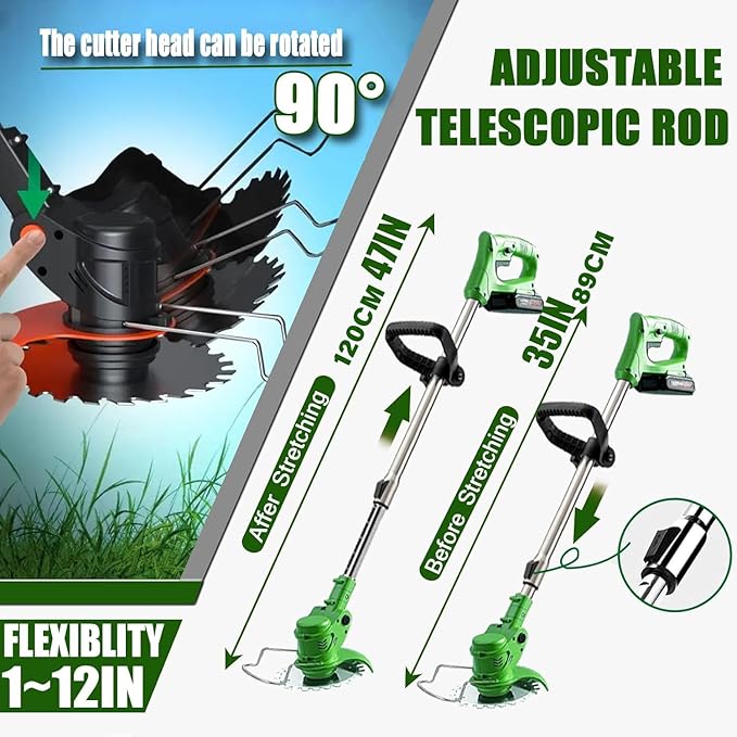Electric Weed Eater Cordless Stringless,21v Wacker Weed Cordless,Held Electric Wacker Weed Weed Cutter with 2pcs Batteries and 3 Types Blades for Yard Garden