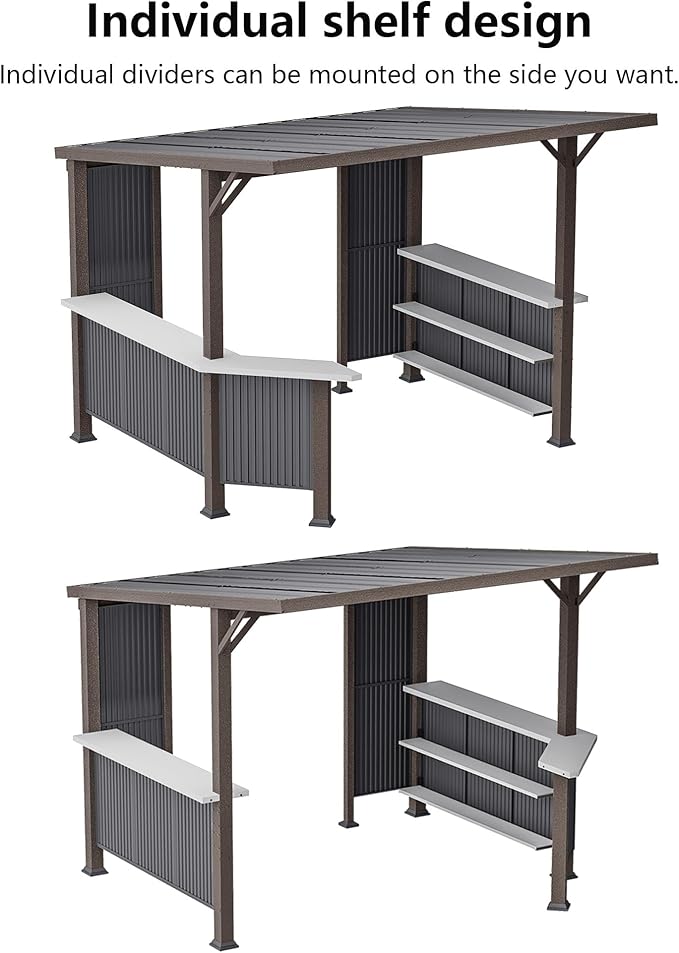 10' x 10' Hardtop Grill Gazebo,Outdoor Galvanized Steel BBQ Lean to Gazebo with 2 Side Shelves,Permanent Hardtop Grill Canopy with Independent Countertop for Patio Backyard Lawn Garden