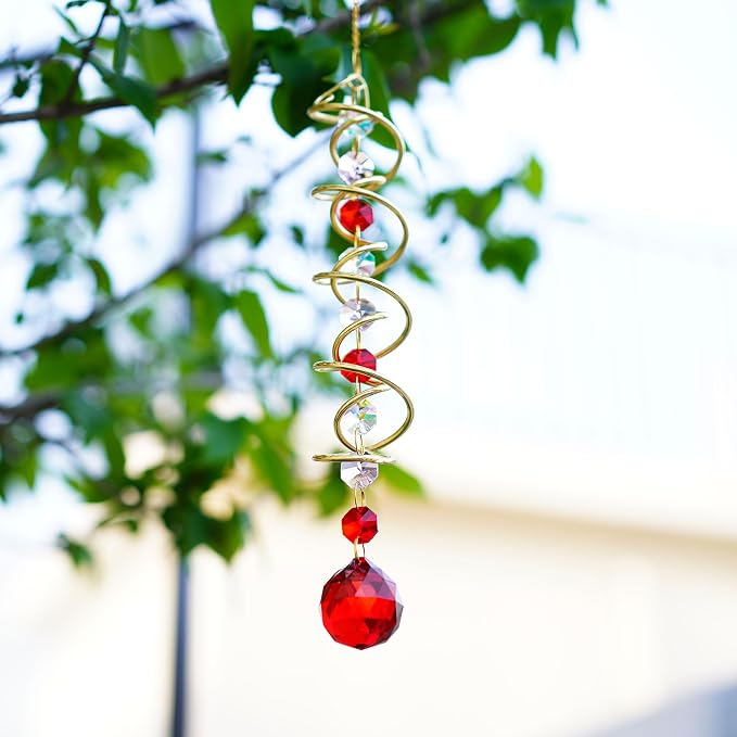 20.5in Crystal Gazing Ball Wind Spinner Suncatcher Garden Decor | Crystal Gazing Ball Wind Spinner Spiral Tail Octagonal Beads Sun Catcher Hanging for Garden Patio Yard Wedding Decor