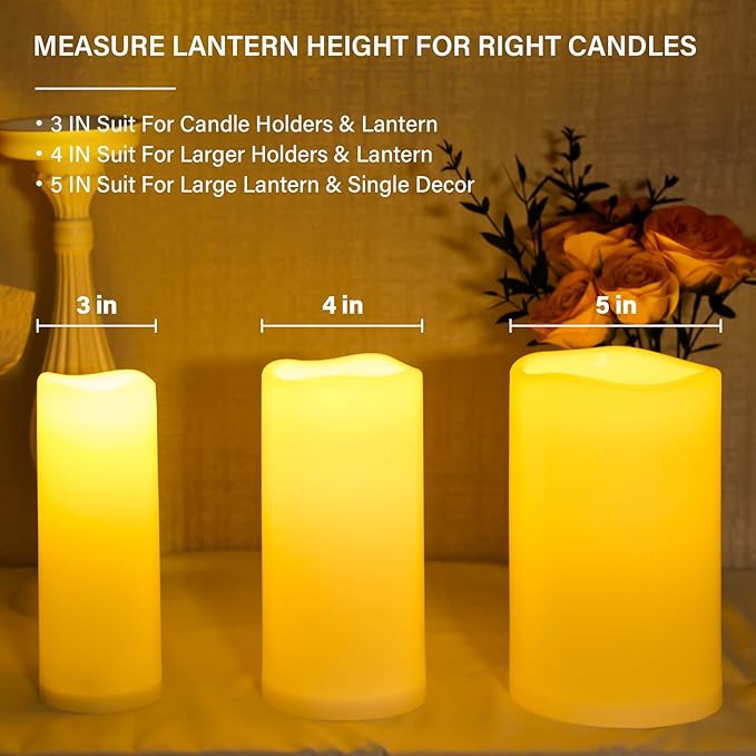 NURADA 8" x 4" Large Outdoor Flameless Candles - Waterproof LED Pillar Flickering Candle Battery Operated with Timer Remote Control for Patio Porch Lanterns Decor - Long Lasting Set of 2