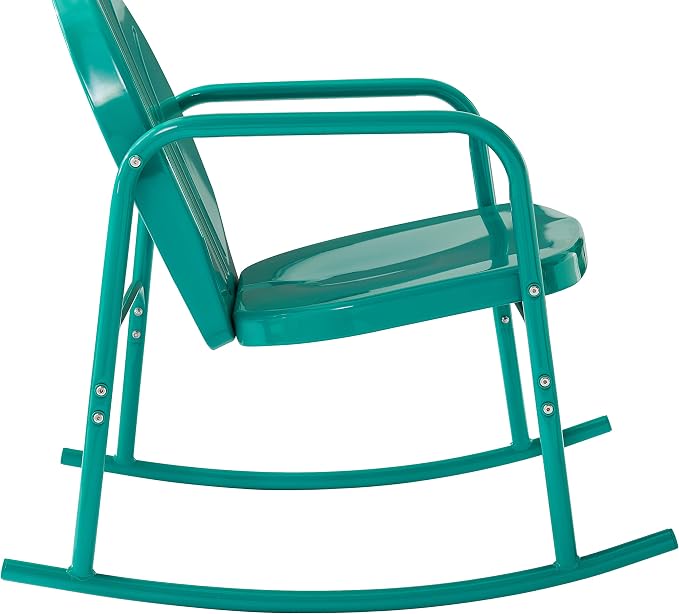 Crosley Furniture Griffith 3-Piece Outdoor Rocking Chair and Side Table Set, Retro Metal Bistro Patio Sets, Turquoise Gloss