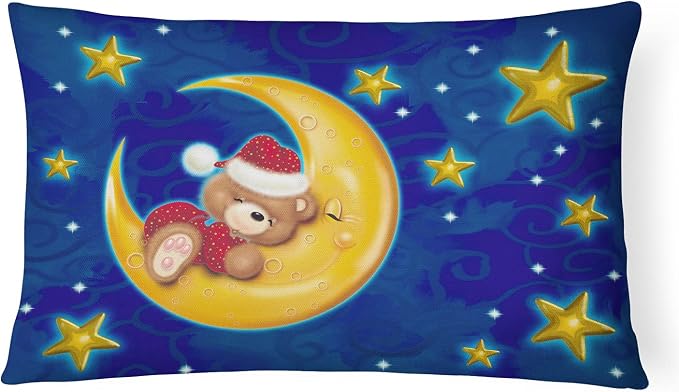 Caroline's Treasures APH514BPW1216 Bear Sleeping in The Moon and Stars Canvas Fabric Decorative Pillow Machine Washable, Indoor Outdoor Decorative Pillow for Couch, Bed or Patio, 12HX16W